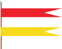a representation of a flag standard, with separated red and yellow banners