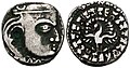 Coin of Buddhagupta in Malwa, derived from the style of the Western Satraps.[18]
