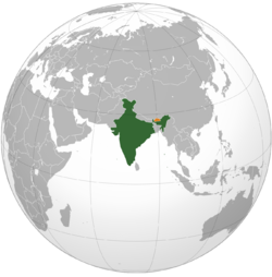 Map indicating locations of India and Bhutan