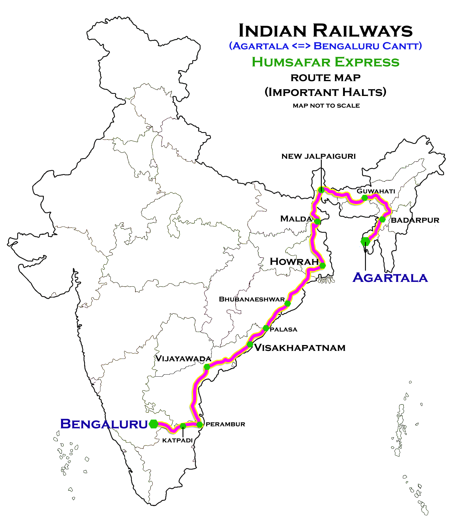 (Agartala - Bengaluru) Humsafar Express route map.png