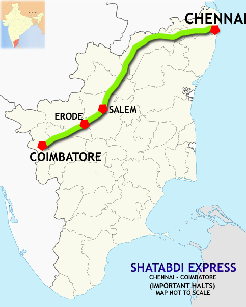 (Chennai - Coimbatore) Shatabdi Express route map.png