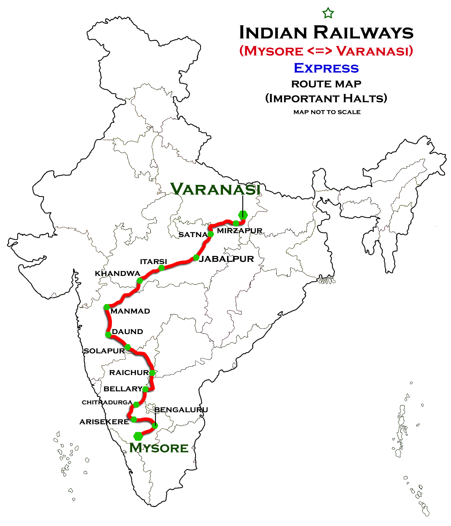 (Mysore–Varanasi) Express route map