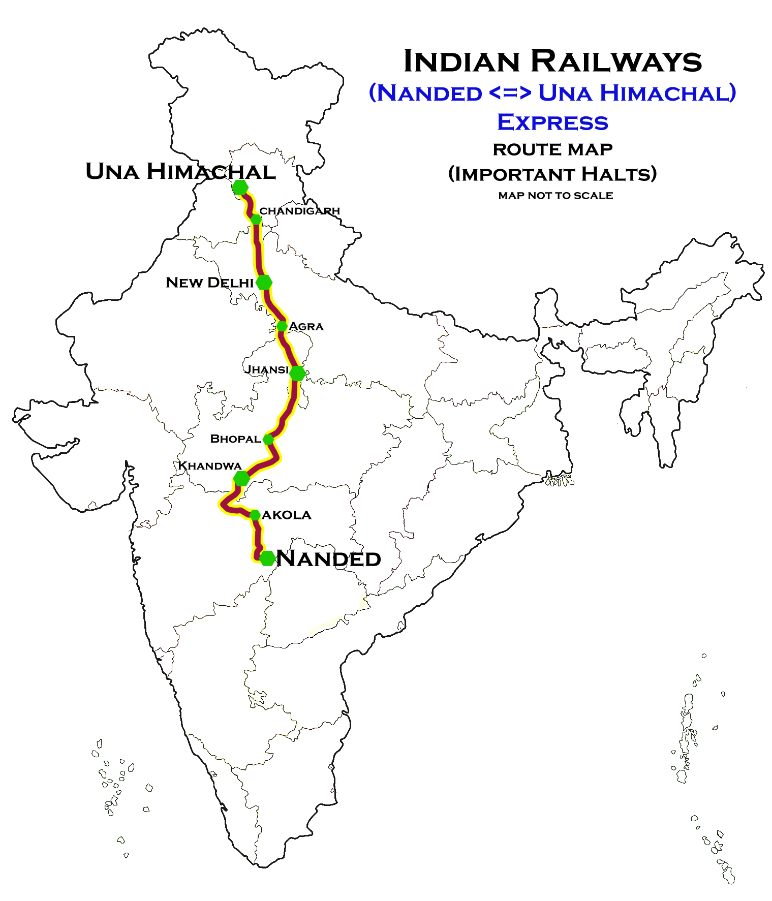 (Nanded - Una Himachal) Express route map.png