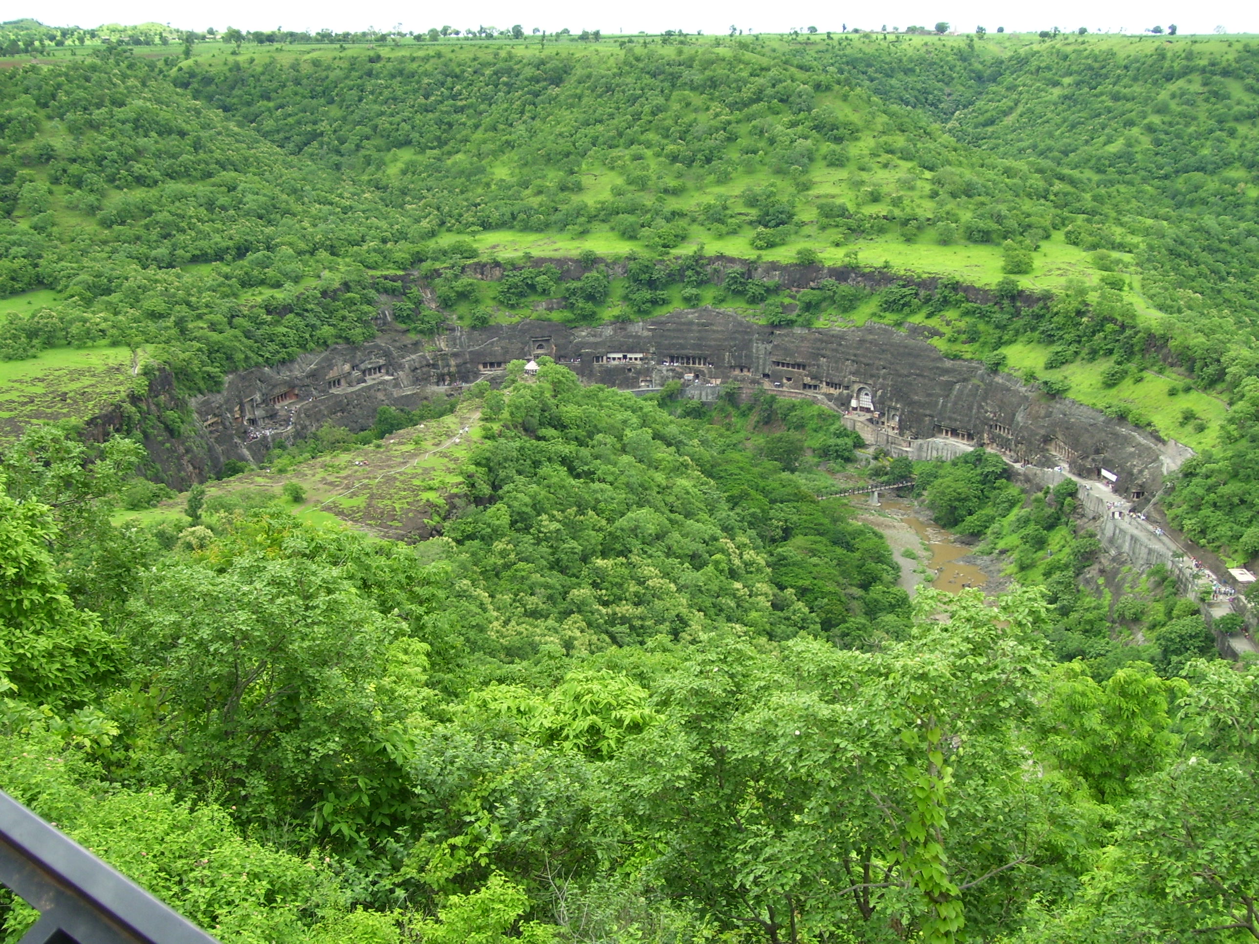 Ajanta Caves view from nearby hill.