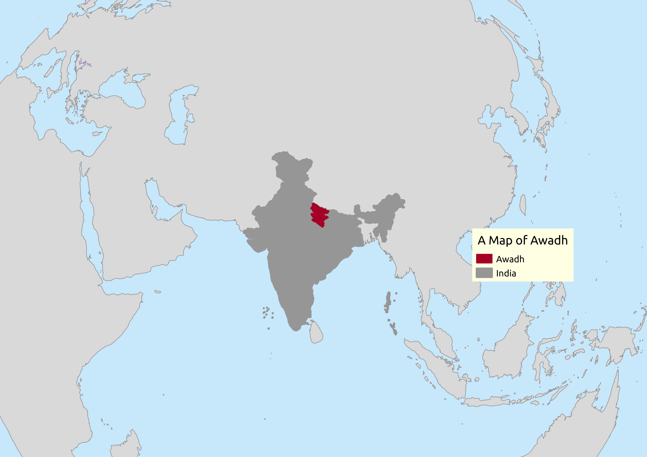 Modern map of the Awadh region