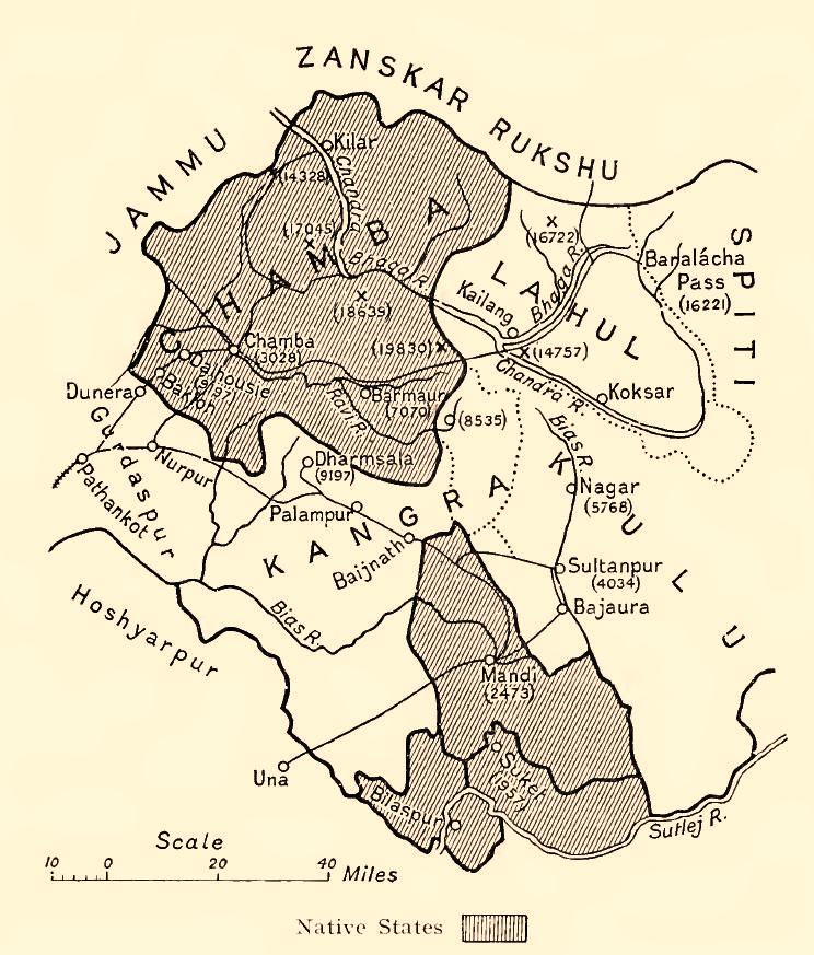 Princely States of the Shimla Hills, Bilaspur in the south straddling the Sutlej (1911)