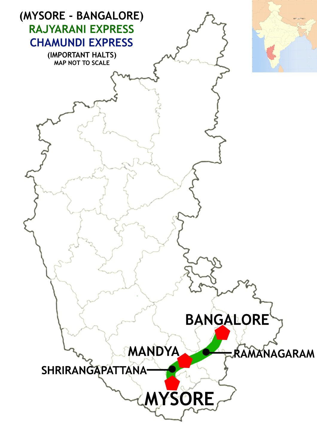 Chamundi Express and Rajya Rani Express (Mysore - Bangalore) Route map.jpg