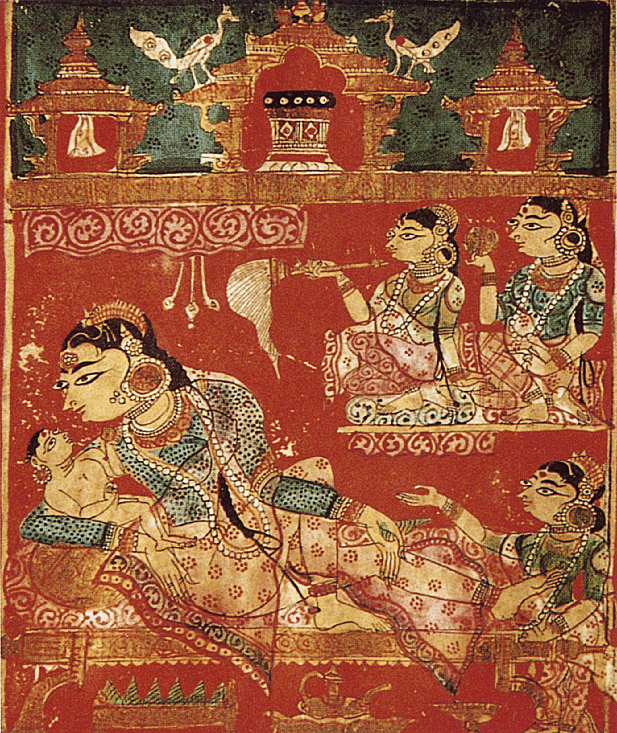 Kalpasutra Manuscript c. 1375–1400. Example of early form of full sleeve choli.