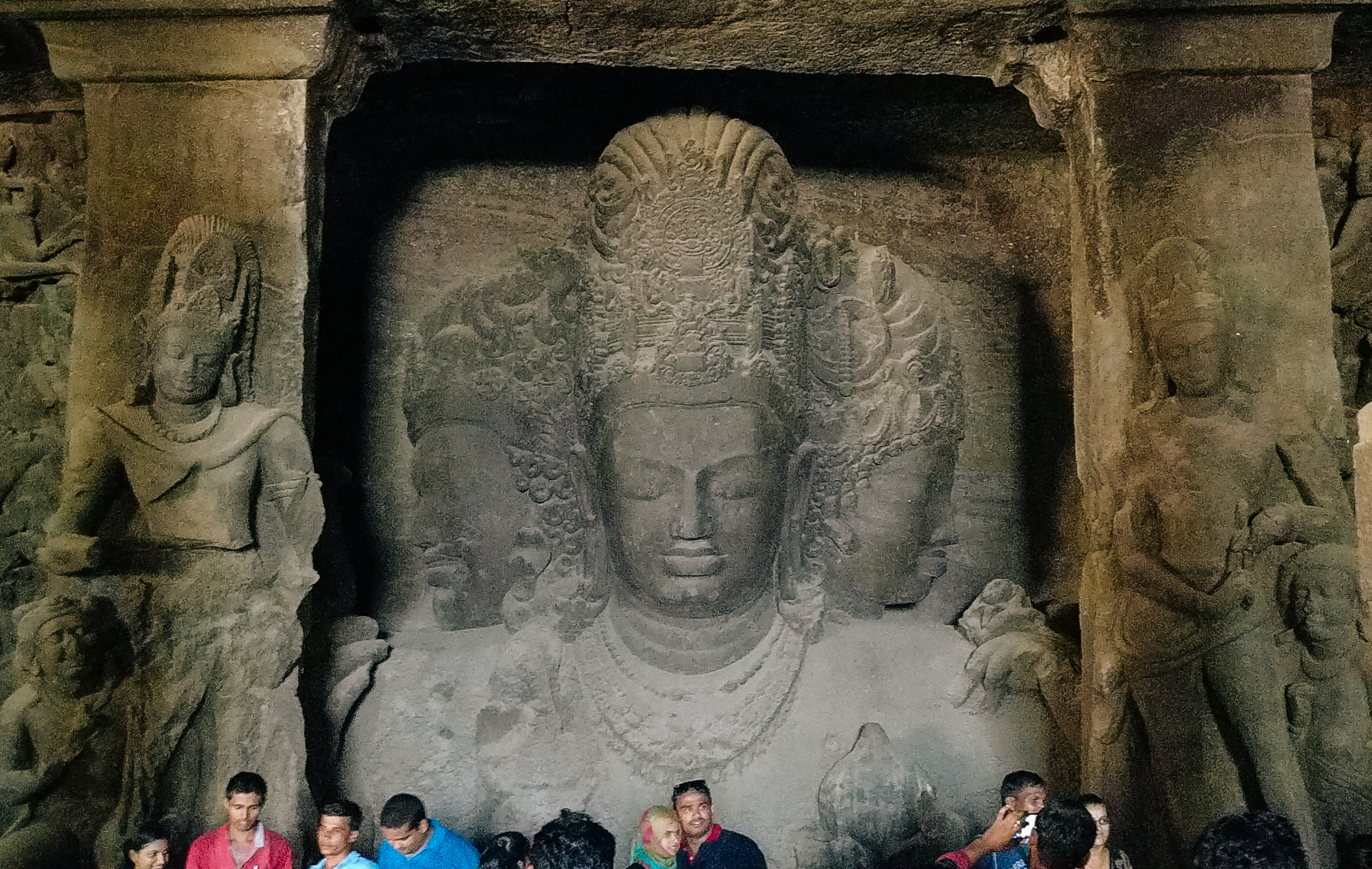 The Colossal trimurti at the Elephanta Caves