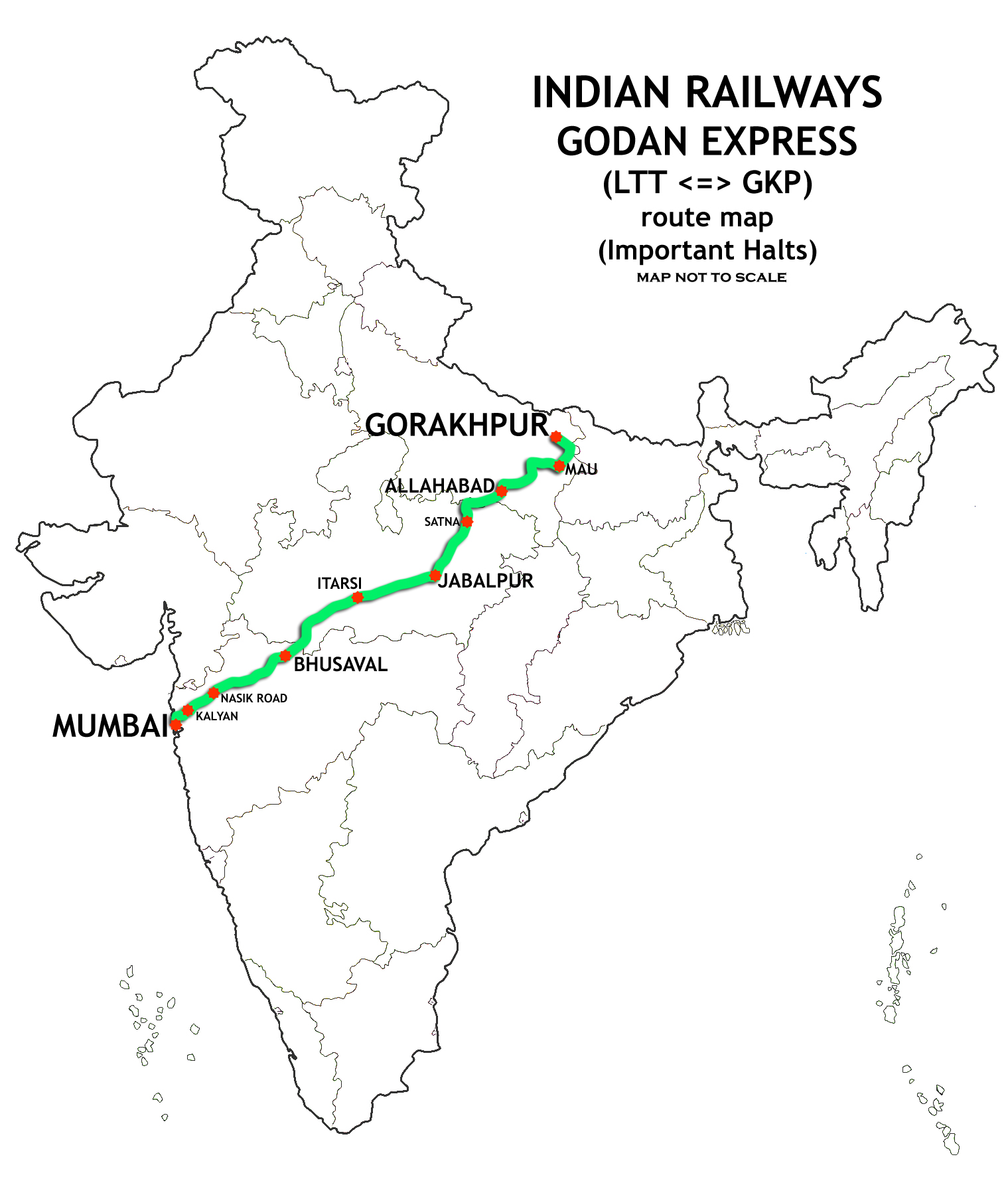 Godan Express (LTT - GKP) Route map.jpg