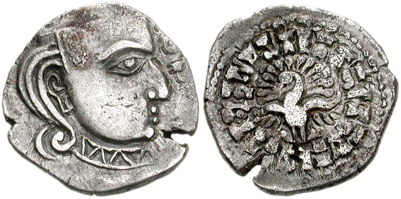 Coin of Gupta ruler Skandagupta (r.455-467), in the style of the Western Satraps.[19]