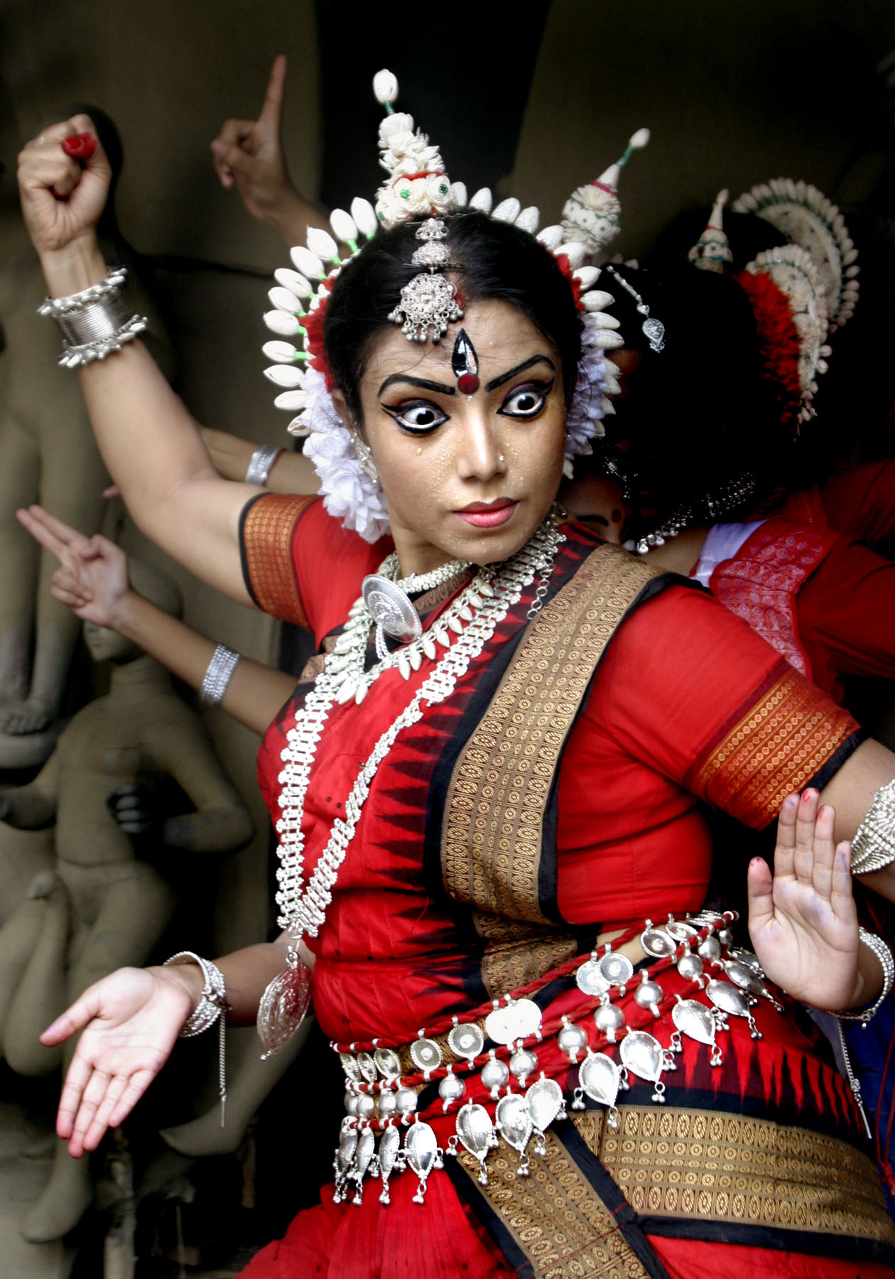 Bhattcharjee and her troupe practicing to welcome the upcoming Durga Festival at Heritage house Sovabazar Rajbari in Calcutta on Saturday 17 September 2005.
