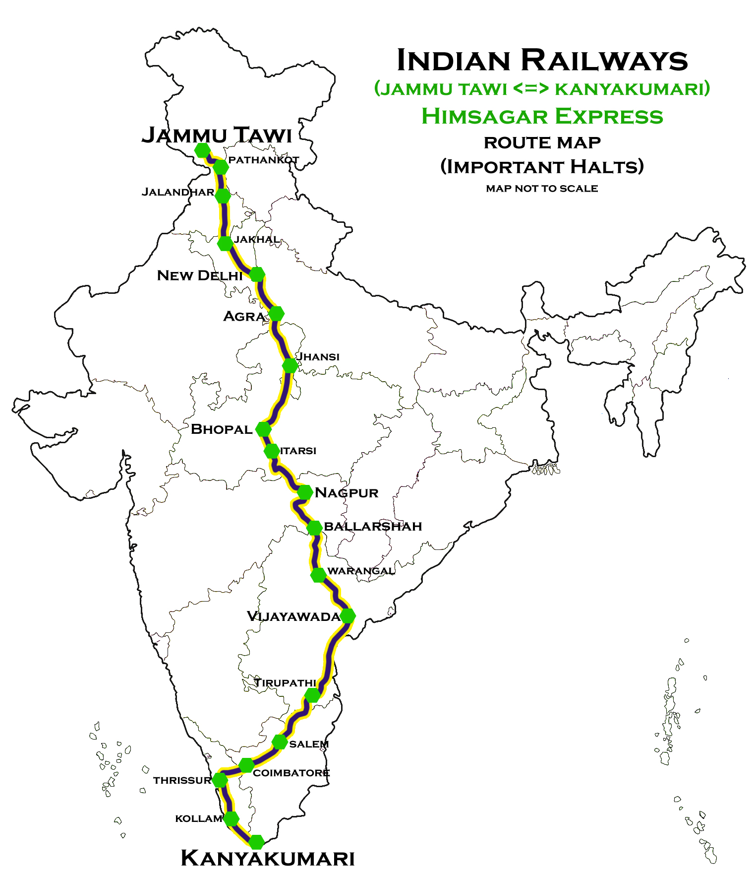 Himsagar Express (Jammu Tawi - Kanyakumari) Route map.jpg