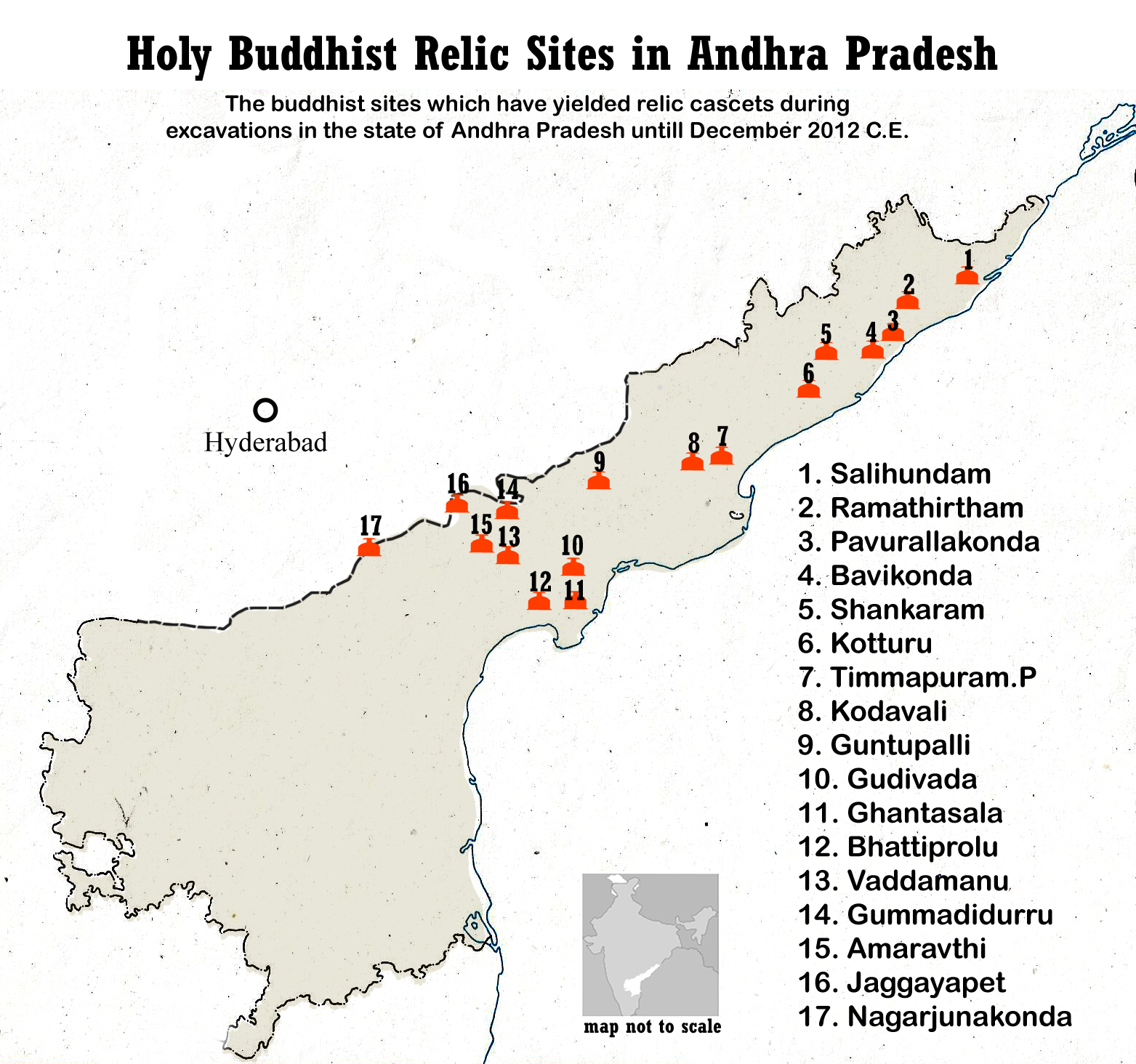 Holy relic sites map of Andhra Pradesh