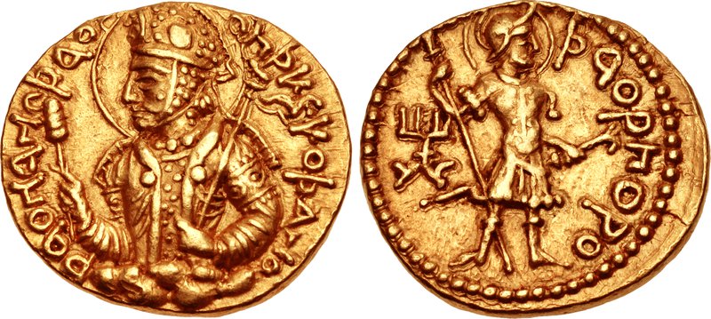 Huvishka with Shaoreoro (ϷΑΟΡΗΟΡΟ, "Best royal power", Khshathra Vairya).[18]