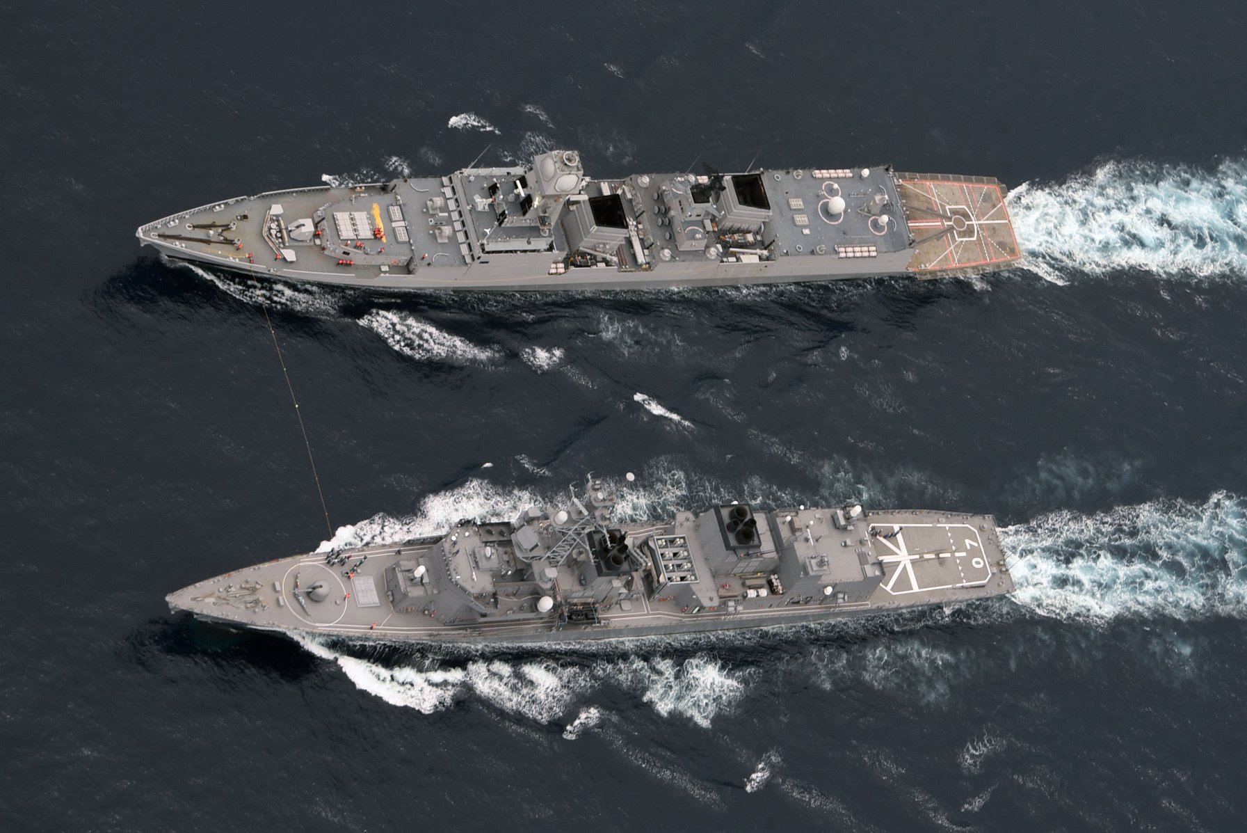 INS Chennai (D65) with JS Ikazuchi during JIMEX 2020 - Top view.