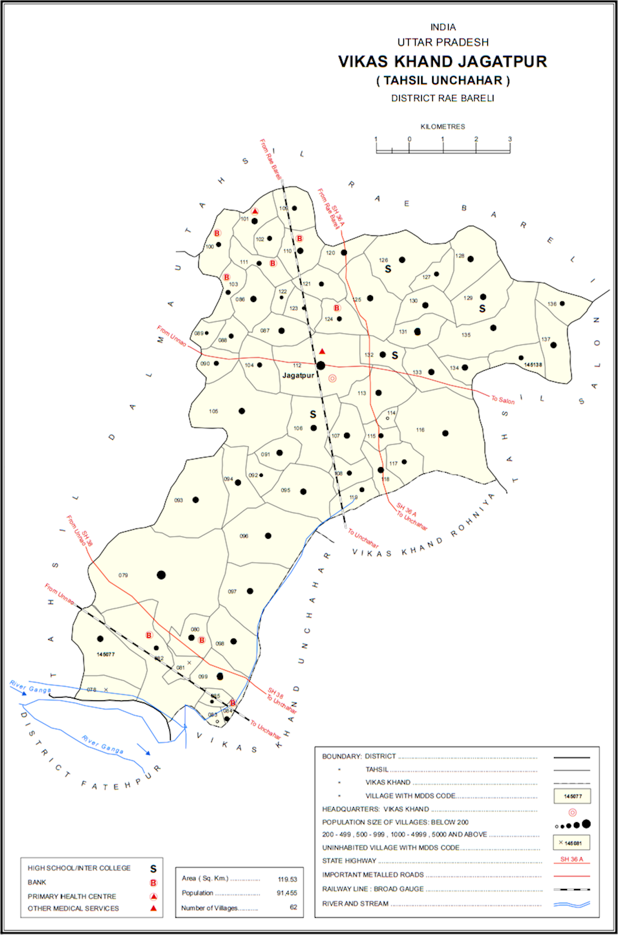 Jagatpur block map (Rae Bareli).png