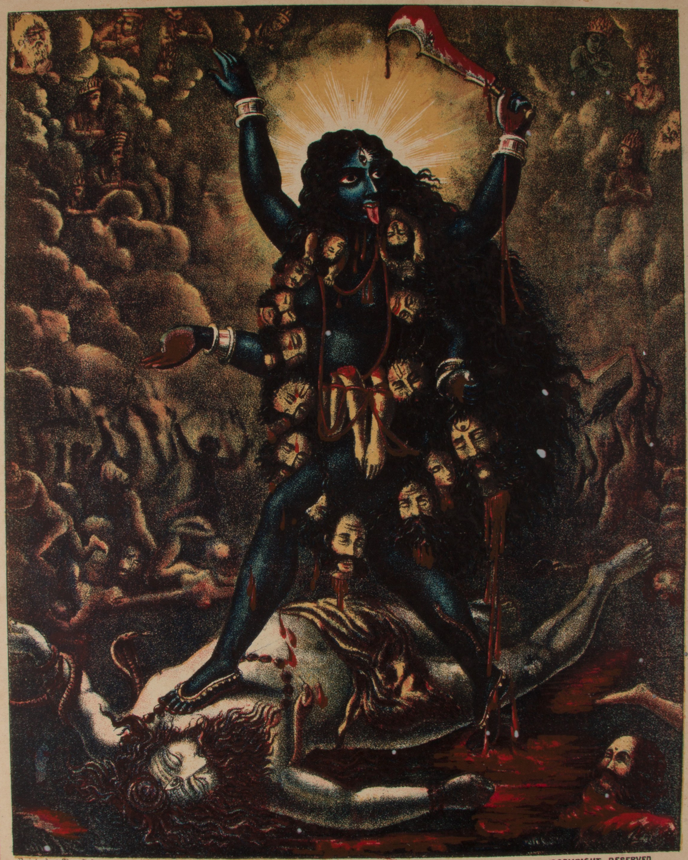 As Kali, she is ferocious and destroys evil