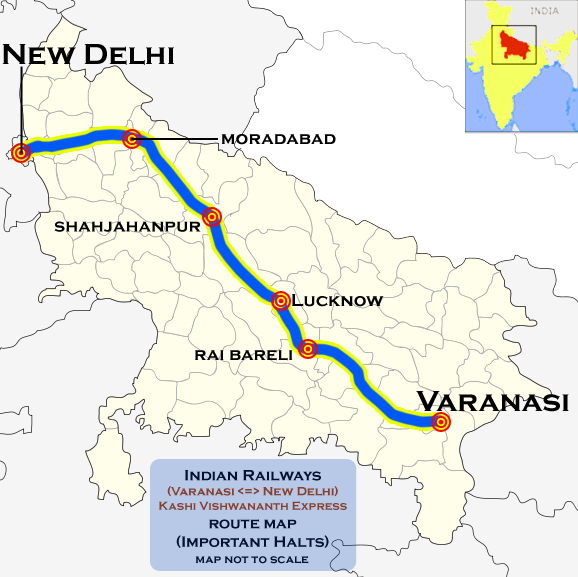 Kashi Viswanath Express (New Delhi–Varanasi) route map