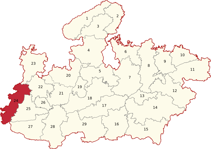 Madhya Pradesh Lok Sabha constituencies (Ratlam highlighted).png