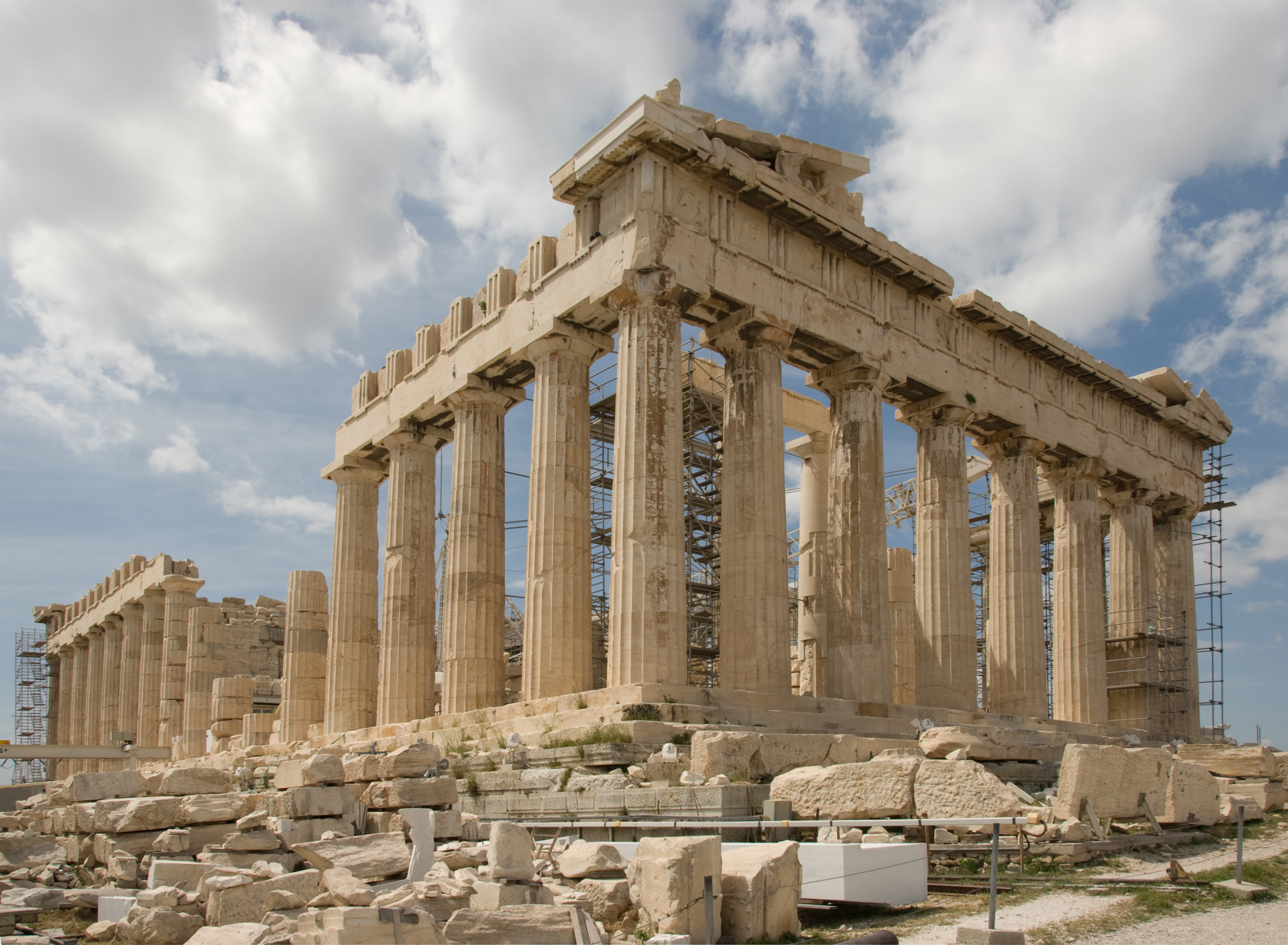 The Parthenon under restoration in 2008, the most iconic Classical building, built from 447&nbsp;BC to 432&nbsp;BC, located in Athens, Greece.