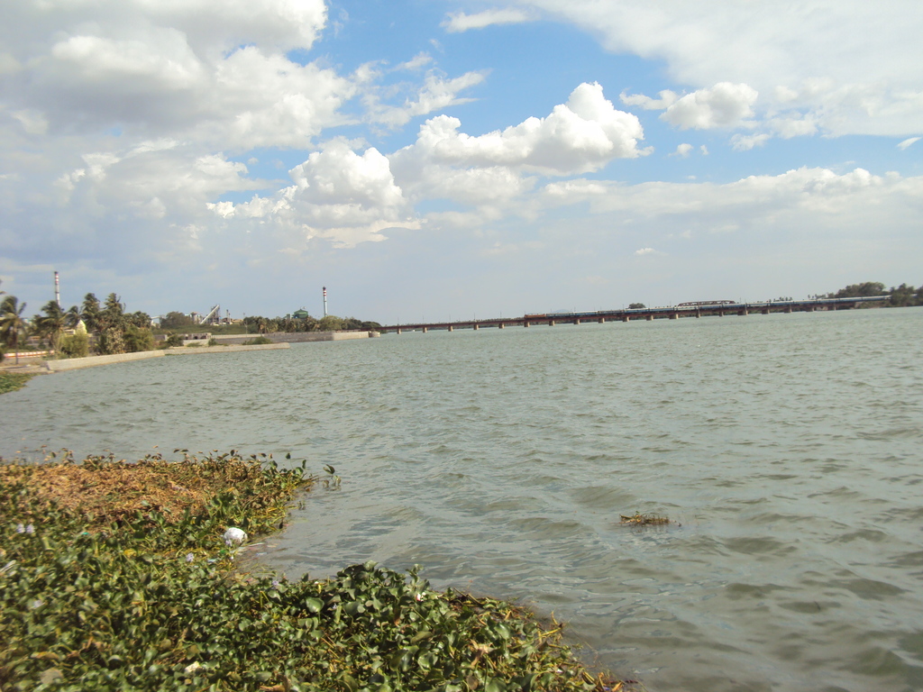 River cauvery view with railway bridge and full water like sea..JPG