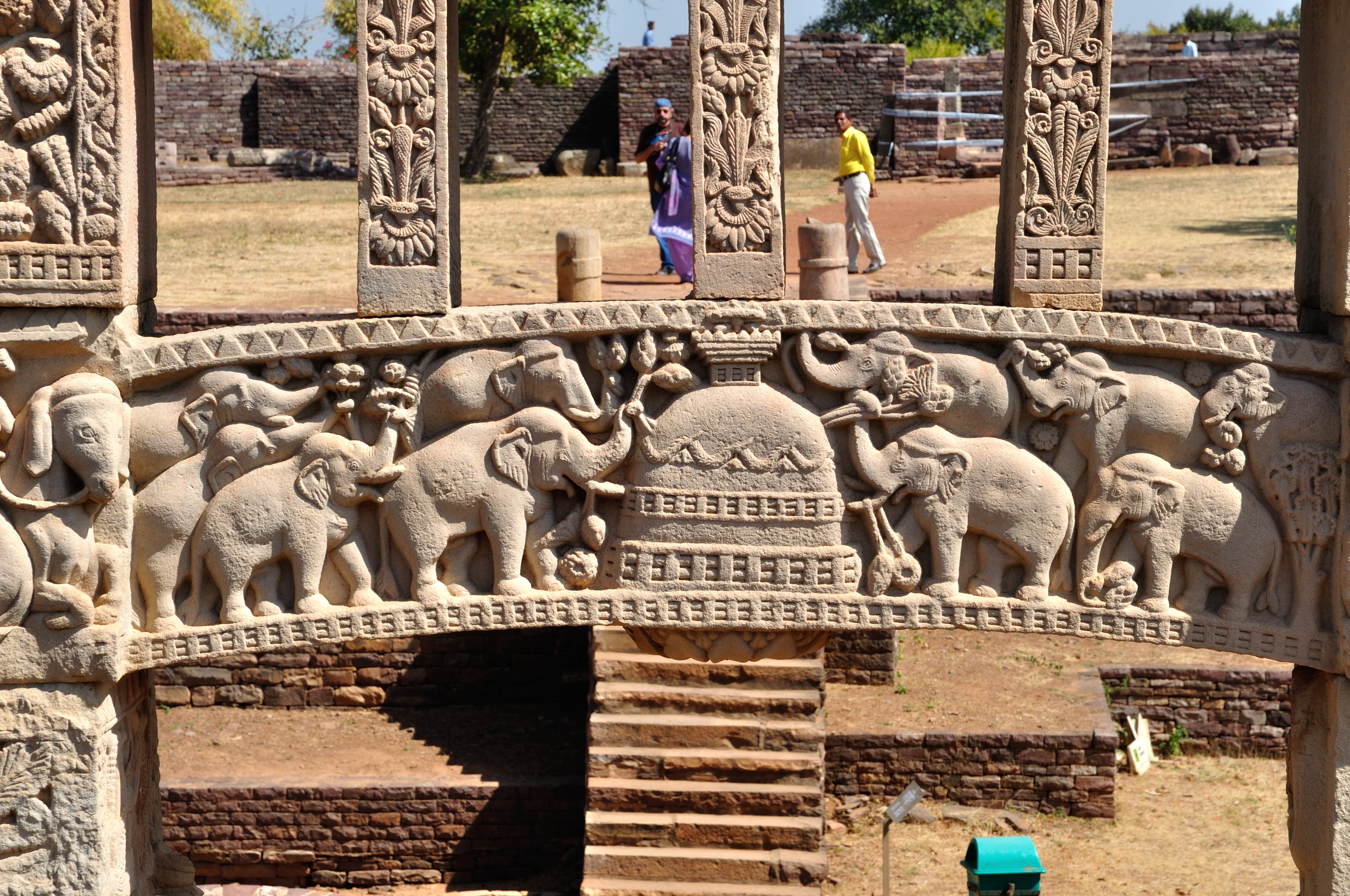 A bas-relief of the Ramagrama stupa, from the east gateway of Great Stupa at Sanchi, in Raisen District of the State of Madhya Pradesh, India