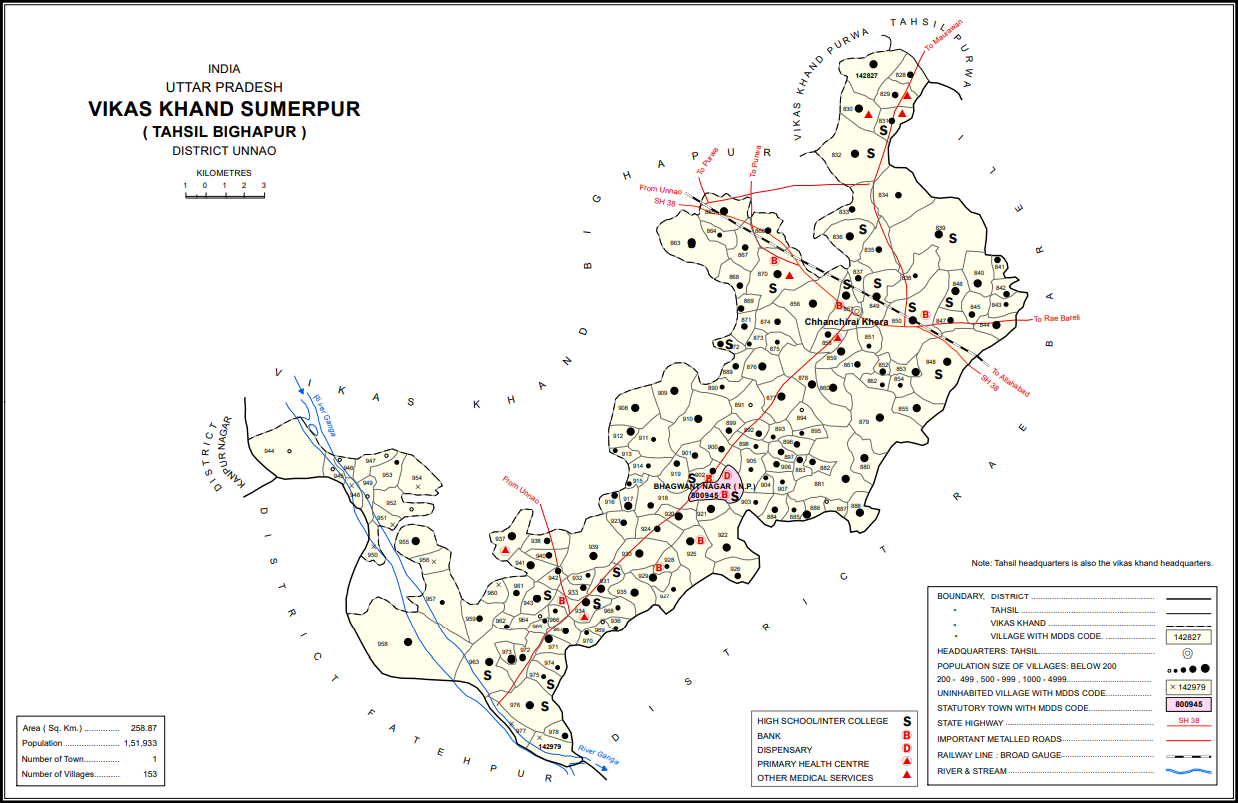 Map showing Jangal Khurd (#907) in Sumerpur CD block