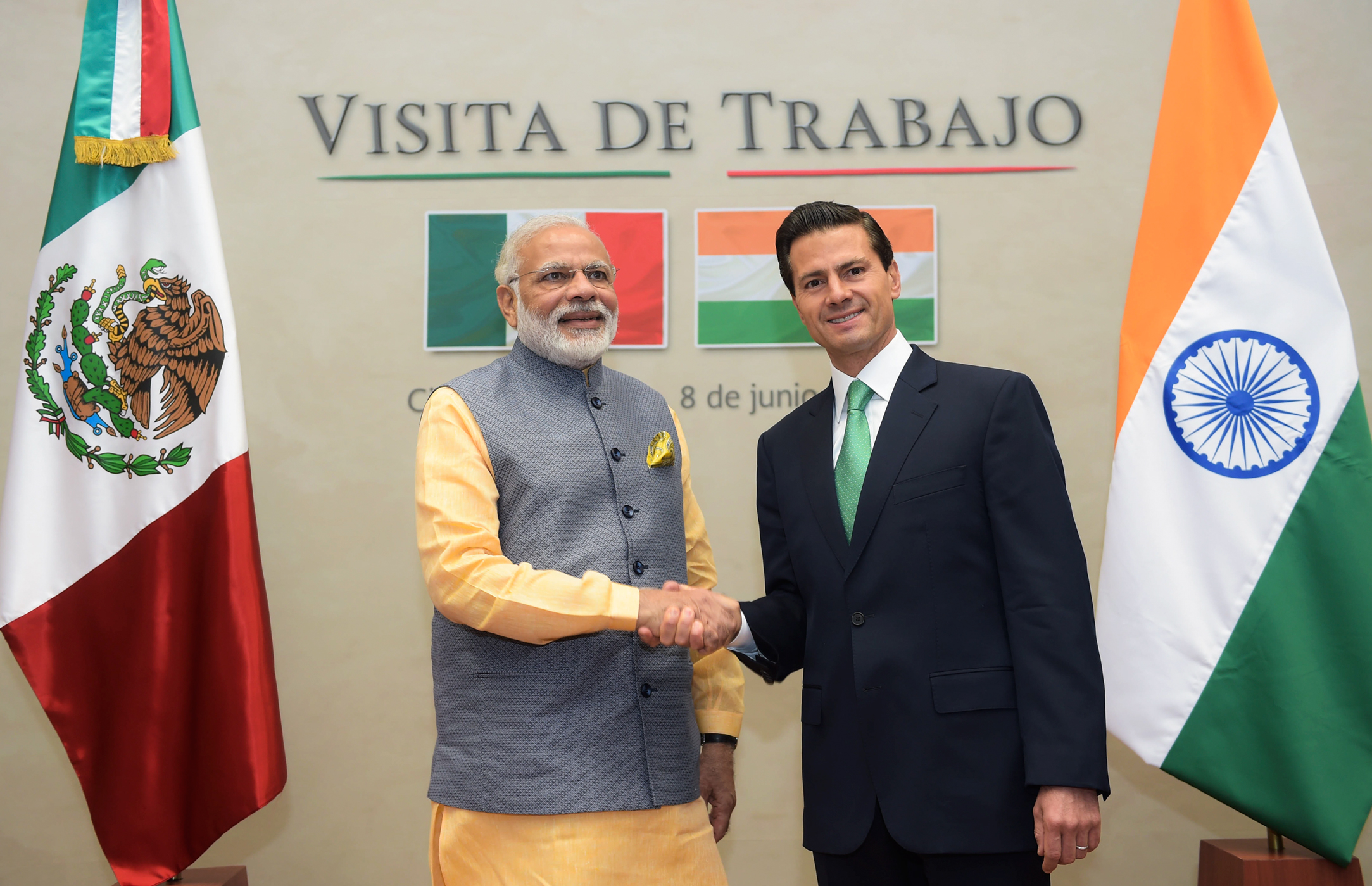 President Enrique Peña Nieto with Prime Minister Narendra Modi in Mexico City; 2016.